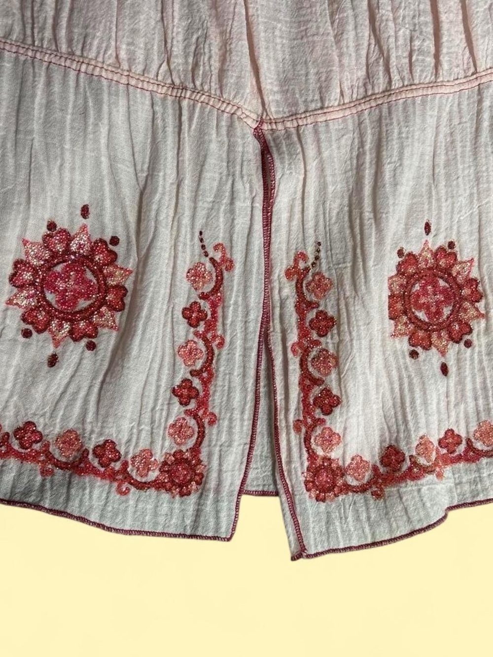 Boho Embroidered Short Sleeve Peasant Top - Pink - Picture 4 of 5